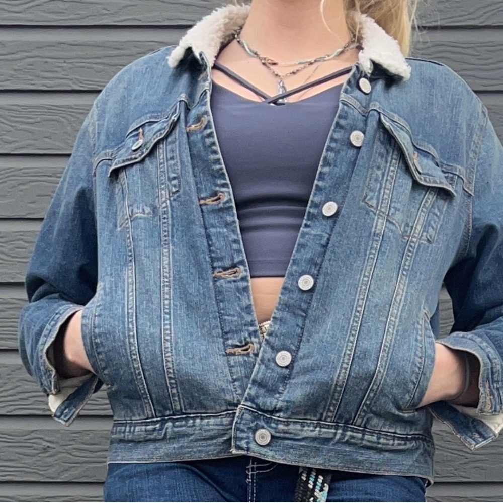Lucky Brand Blue Denim Jacket with Sherpa Collar